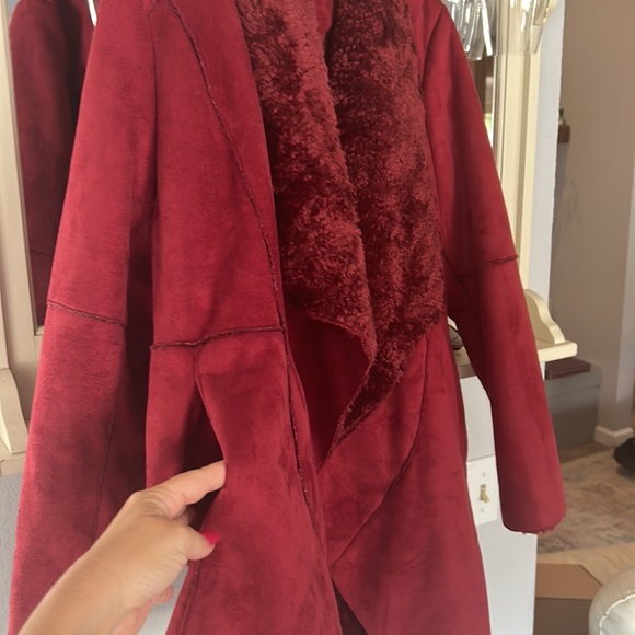 Twiggy Teal Faux Suede Waterfall Coat w/Faux Fur NWOT - Picture 3 of 4